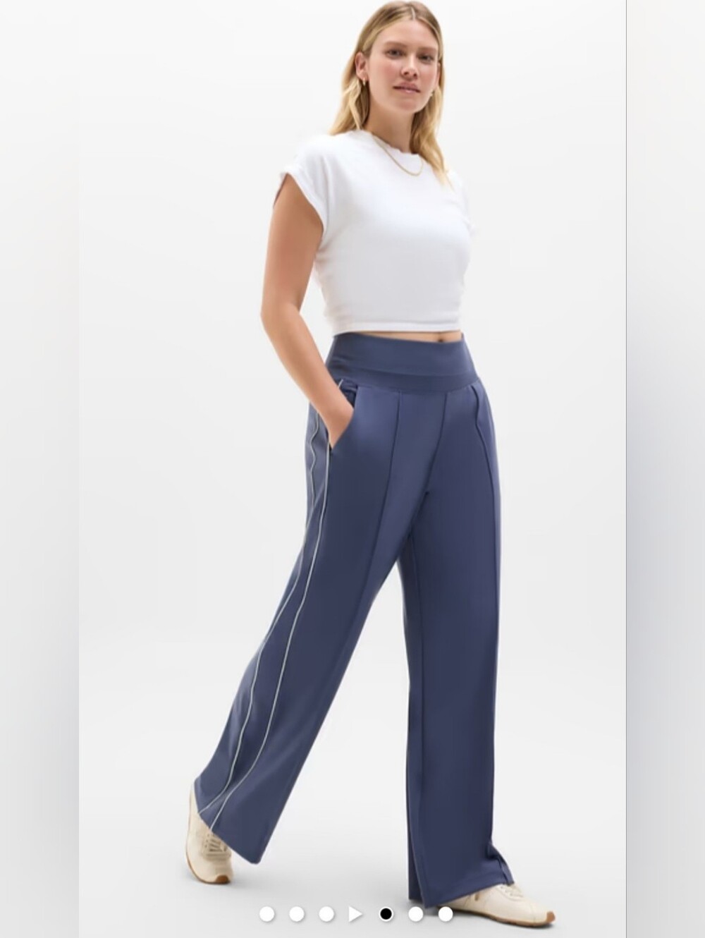 ATHLETA Venice High Rise Wide Leg Track Stripe Pull on Pants Grey/white Medium